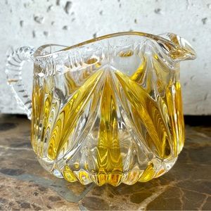 Vintage 1970 Cut to Clear Yellow Crystal Gravy or Creamer, rare piece to find